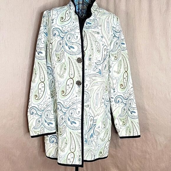 PAISLEY‎ AND FLORAL Blue Green Brown Midi Jacket - Picture 1 of 10